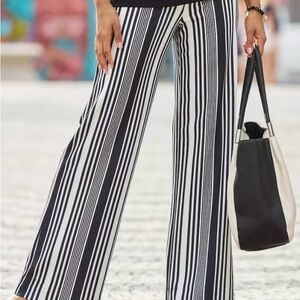 Boston Proper Women’s High Waisted Palazzo Pants, Maritime Blue and Ivory Coast